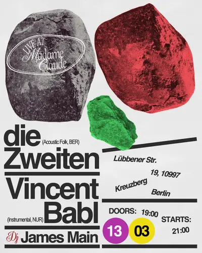 die Zweiten + Vincent Babl + James Main (DJ-Set) - EDM event at Madame Claude in Berlin