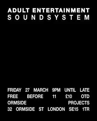 ADULT ENTERTAINMENT SOUNDSYSYTEM at Ormside Projects ADULT ENTERTAINMENT SOUNDSYSYTEM at Ormside Projects