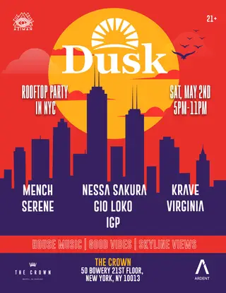 Dusk - Sunset Open Air Rooftop Party (Afro, Progressive, House) at The Crown
