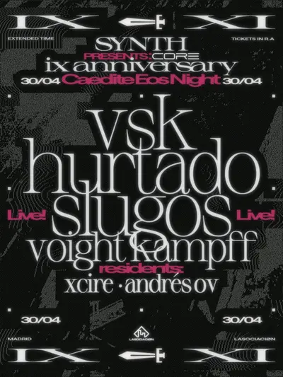 SYNTH 9º ANNIVERSARY / CAEDITE EOS NIGHT with VSK / Hurtado / SlugoS - EDM event at TBA in Madrid