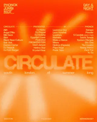 Phonox x MOT: CIRCULATE with Optimo (Espacio), Papa Nugs, Tia Cousins - Day & Night at Phonox