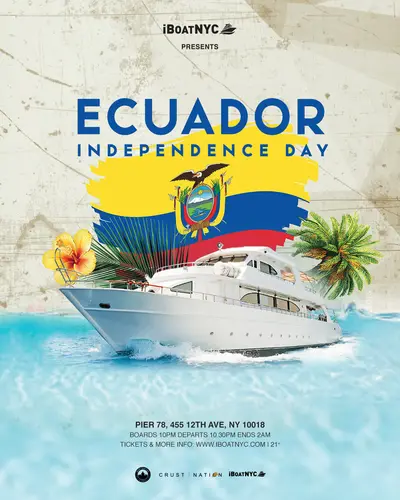 ECUADORIAN Independence Day Boat Party Cruise - Ecuador on the River - EDM event at Pier 78 at Hudson River Park in New York