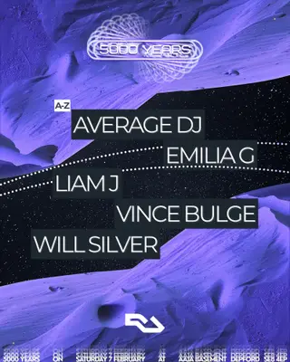 5000 YEARS presents: Will Silver, Liam J, Emilia G, Average DJ B2B Vince Bulge at Aaja Basement
