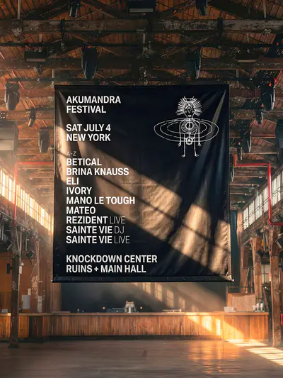 AKUMANDRA Festival: Mano Le Tough, Sainte Vie, Brina Knauss, Betical, Ivory, Rezident live - EDM event at Knockdown Center in New York