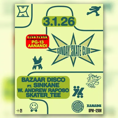 Sunday Skate Club feat. Bazaar Disco feat. Sinkane & W. Andrew Raposo, Skater_Tee - EDM event at Xanadu in New York City