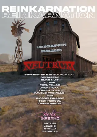 REINKARNATION w./ Technokool, ELOISA, Pavelo Promillo, Jacky Ickx und INFERNO SHOWCASE at Lokschuppen Berlin REINKARNATION w./ Technokool, ELOISA, Pavelo Promillo, Jacky Ickx und INFERNO SHOWCASE at Lokschuppen Berlin
