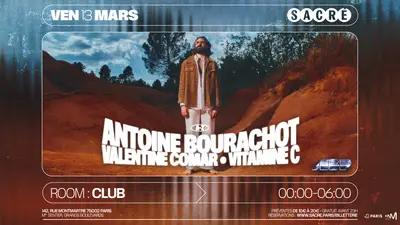 Sacré présente: Antoine Bourachot, Valentine Comar & VITAMINE C Sacré présente: Antoine Bourachot, Valentine Comar & VITAMINE C - EDM event at Sacré in Barcelona