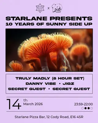 Starlane presents 10 Years Of Sunny Side Up: Truly Madly, Danny Vibe, Jigz + Secret Guests at Starlane Pizza Bar