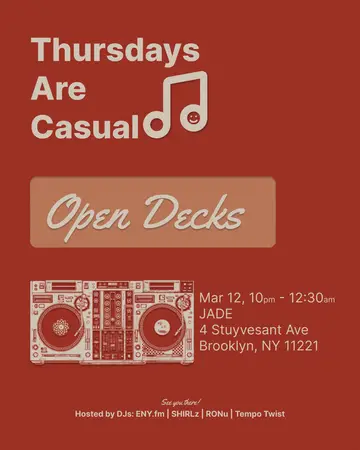 Thursdays are Casual: Open Decks at Jade Thursdays are Casual: Open Decks at Jade