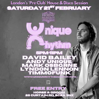 Unique Rhythm free Feb daytime party at The Horse & Groom