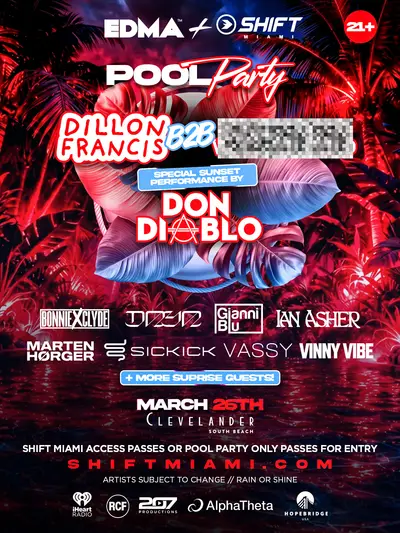 Shift Miami x EDMA Pool Party - EDM event at TBA - Clevelander South Beach in Miami