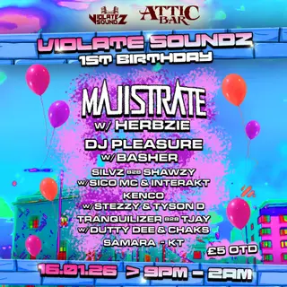 Violate Soundz 1st Birthday w/ Majistrate, DJ Pleasure + more at The Full Moon Pub & Attic Bar