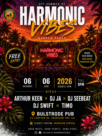 Harmonic Vibes - Day Garden Party - EDM event at The Bulstrode in London