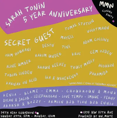 MMW Closing Party / Sarah Tonin 5 Year Anniversary - EDM event at 94th Aero Squadron in Miami