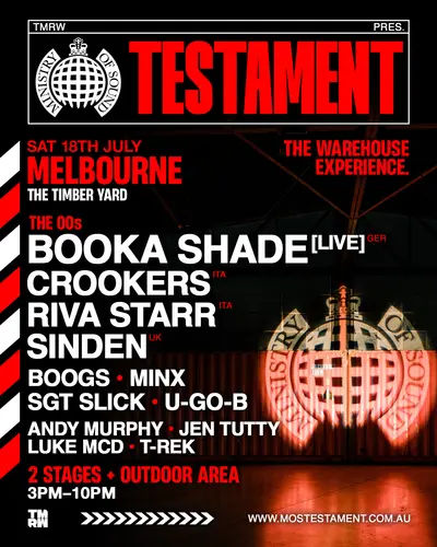 Ministry of Sound Testament Melbourne 00s - EDM event at The Timber Yard in Melbourne