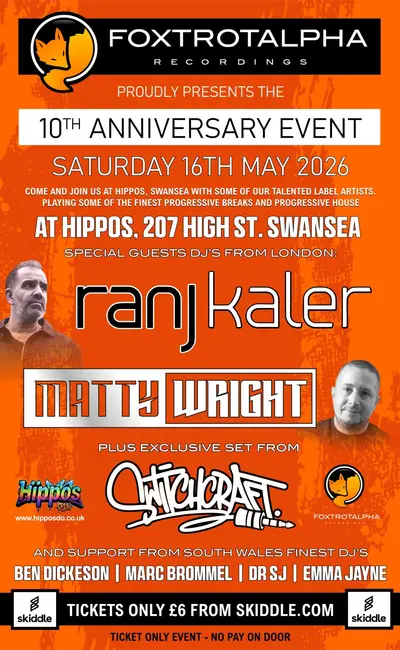 Foxtrot Alpha Recordings presents: 10 year anniversary label party - EDM event at Hippos in West + Wales