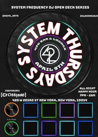 System Frequency: System Thursdays Open Decks at 420 Bar & Lounge System Frequency: System Thursdays Open Decks at 420 Bar & Lounge