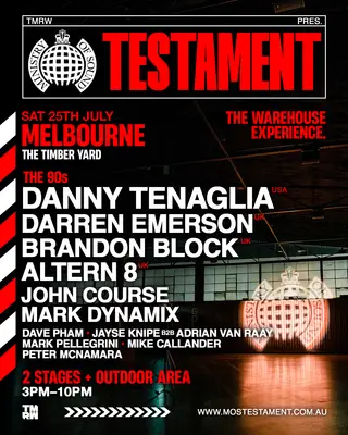 Ministry of Sound Testament Melbourne 90s at The Timber Yard Ministry of Sound Testament Melbourne 90s at The Timber Yard