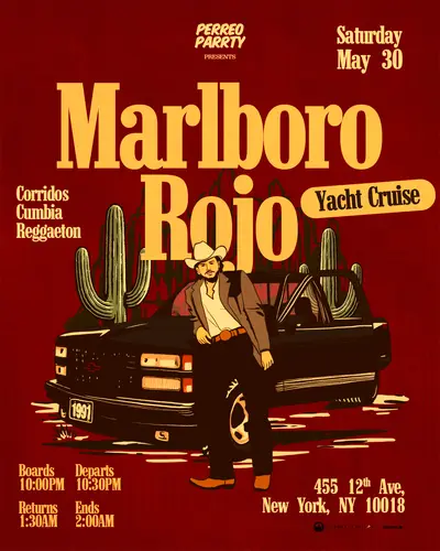 MARLBORO ROJO - Corridos Boat Party NYC Yacht Cruise - EDM event at Pier 78 at Hudson River Park in New York