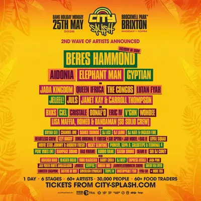 City Splash 2026 with Beres Hammond City Splash 2026 with Beres Hammond - EDM event at Brockwell Park in London