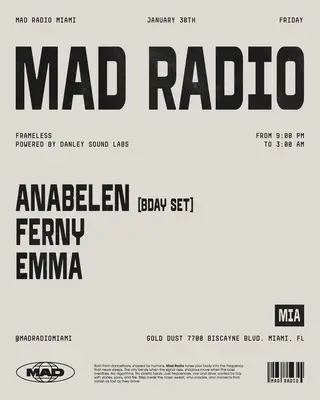 FRAMELESS: ANABELEN, FERNY, EMMA at Mad Radio Miami