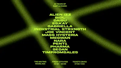 10 years of Subtle Radio: 01 - EDM event at The Waiting Room in London