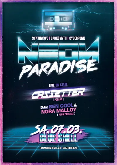Neon Paradise x Cassetter - Syntwave/Cyberpunk Party - EDM event at Blue Shell in Cologne