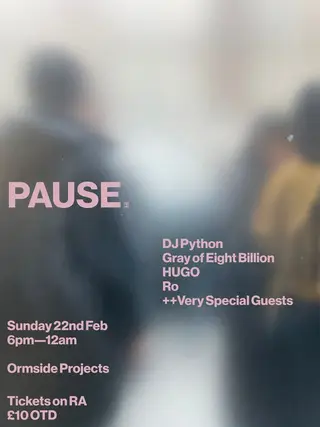 PAUSE ||: DJ Python, Gray of Eight Billion, Hugo, Ro + Very Very Special Guests at Ormside Projects