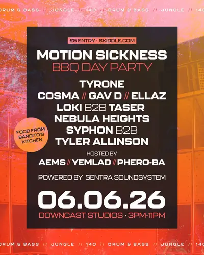 Motion Sickness BBQ 2026 - EDM event at Downcast Studios in Newcastle