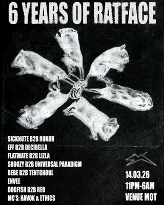 6 YRS OF RATFACE: Sicknote B2B RUNDR, Decibella B2B EFF + MORE London 2026 - EDM news article 6 YRS OF RATFACE: Sicknote B2B RUNDR, Decibella B2B EFF + MORE London 2026 - EDM news article