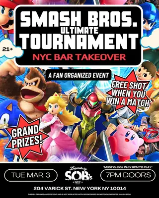 Smash Bros. Ultimate Tournament: NYC Bar Takeover at SOBs