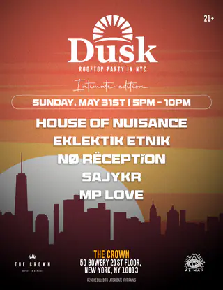 Dusk (Intimate Edition) - Sunset Open Air Rooftop Party (Afro, Progressive, House) at The Crown Dusk (Intimate Edition) - Sunset Open Air Rooftop Party (Afro, Progressive, House) at The Crown
