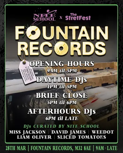 Fountain Records Afterhours - Curated by Nite School - EDM event at TBA - Fountain Records, Stretford in Manchester