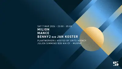 Milion, mance, Benny2 b2b Jan Koster, Julien Simmons b2b nik-ey, Mudfat Milion, mance, Benny2 b2b Jan Koster, Julien Simmons b2b nik-ey, Mudfat - EDM event at Het Sieraad in Amsterdam