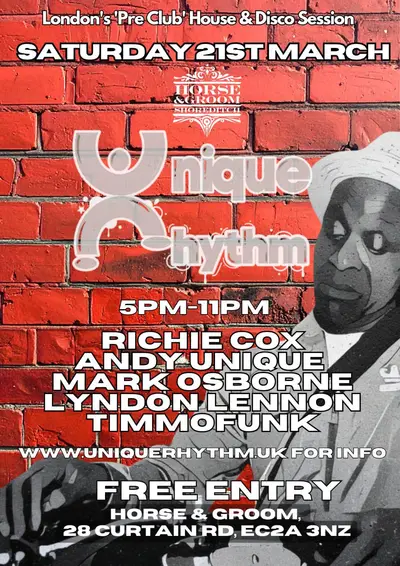 Unique Rhythm free March daytime party - EDM event at The Horse & Groom in London