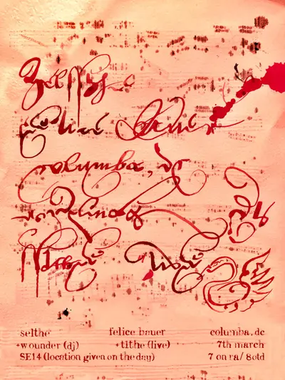 selthe, felice bauer, columba dc, t1the(live), wounder DJ - EDM event at TBA - SE14, venue details emailed on the day in London