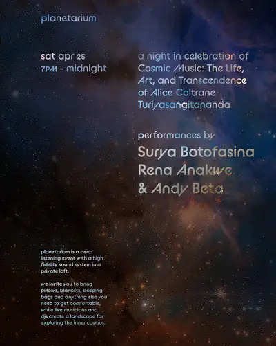 Planetarium: Celebrating The Life, Art, and Transcendence of Alice Coltrane Turiyasangitananda - EDM event at TBA - Private Loft in New York