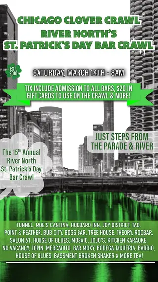Chicago Clover Crawl — River North (15+ Bars) at TBA