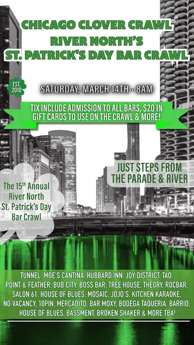 Chicago Clover Crawl — River North (15+ Bars) - EDM event at TBA in Los Angeles