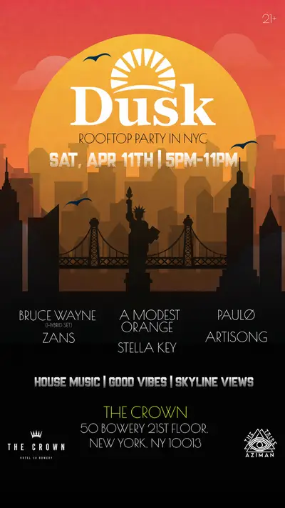 Dusk - Sunset Open Air Rooftop Party (Afro, Progressive, House) - EDM event at The Crown in New York City