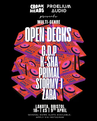 Croakheads x Proelium Audio presents: Multi-Genre Open Decks at Lakota Croakheads x Proelium Audio presents: Multi-Genre Open Decks at Lakota