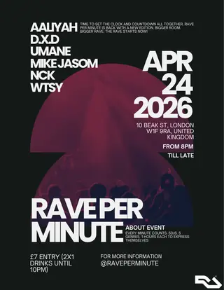 Rave Per Minute Vol.7 at TBA - Be At One Regent Street Rave Per Minute Vol.7 at TBA - Be At One Regent Street