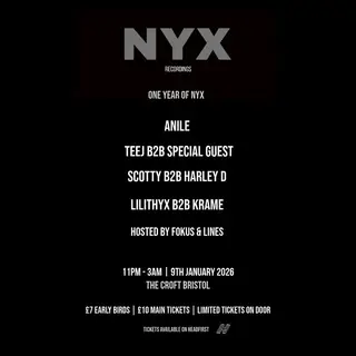 One Year Of NYX Recordings at The Croft