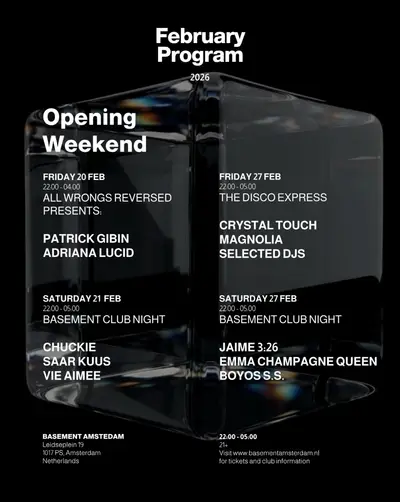 Basement PRES. Jamie 3:26 - Emma Champagne Queen Basement PRES. Jamie 3:26 - Emma Champagne Queen - EDM event at Basement in Amsterdam