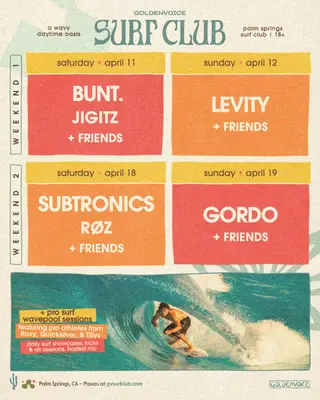 BUNT., Subtronics, Gordo & Levity Lead Goldenvoice Surf Club 2026 - EDM news article BUNT., Subtronics, Gordo & Levity Lead Goldenvoice Surf Club 2026 - EDM news article